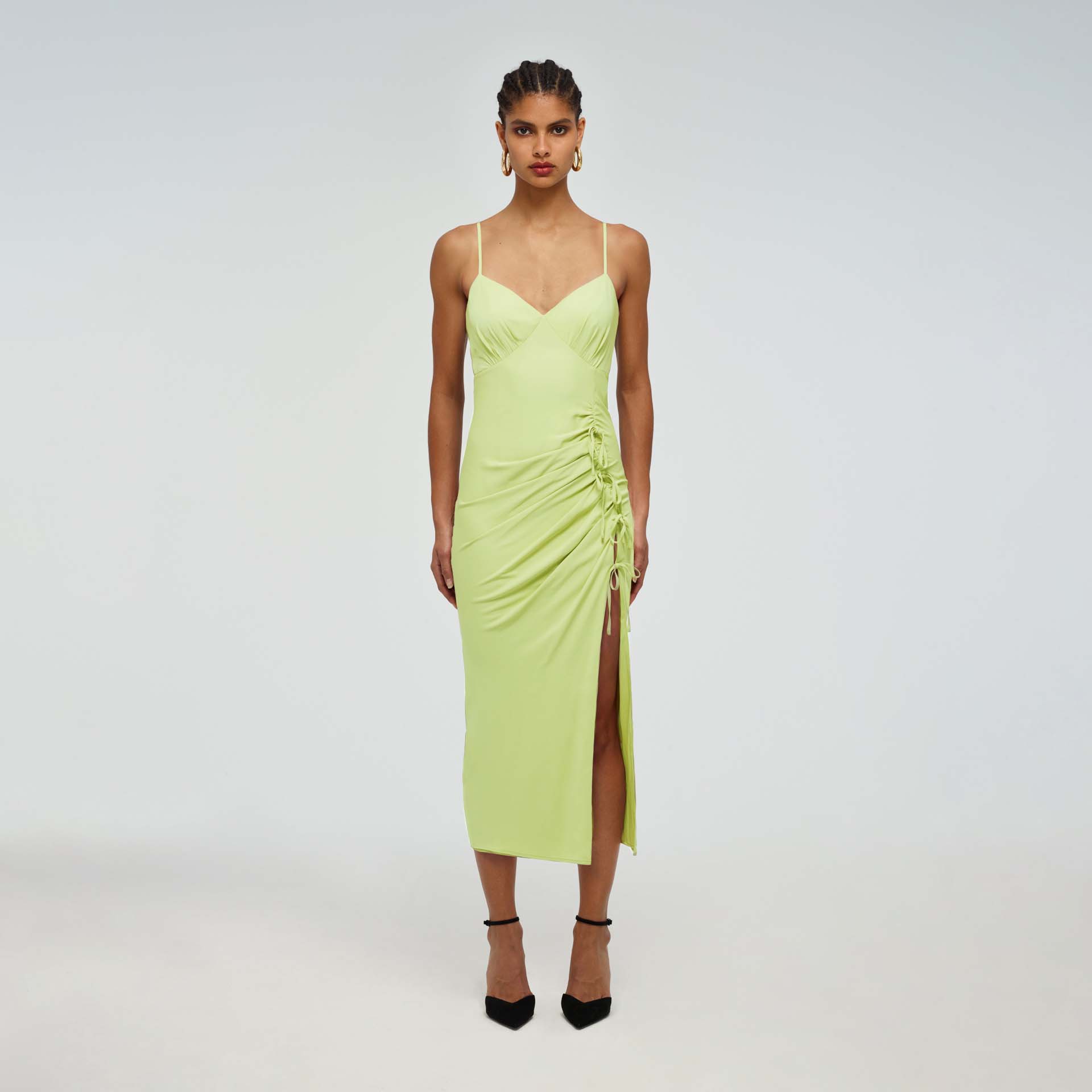 Green Stretch Crepe Wrap Midi Dress ...